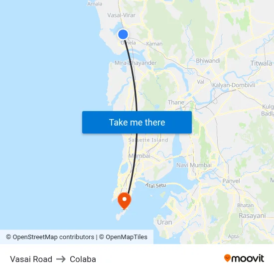 Vasai Road to Colaba map