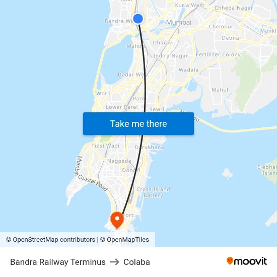 Bandra Railway Terminus to Colaba map