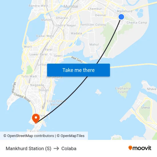 Mankhurd Station (S) to Colaba map
