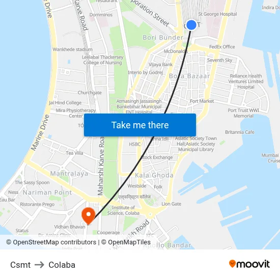 Csmt to Colaba map