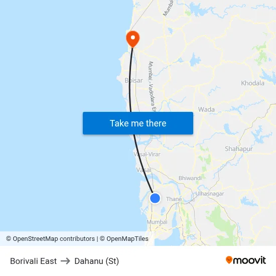 Borivali East to Dahanu (St) map