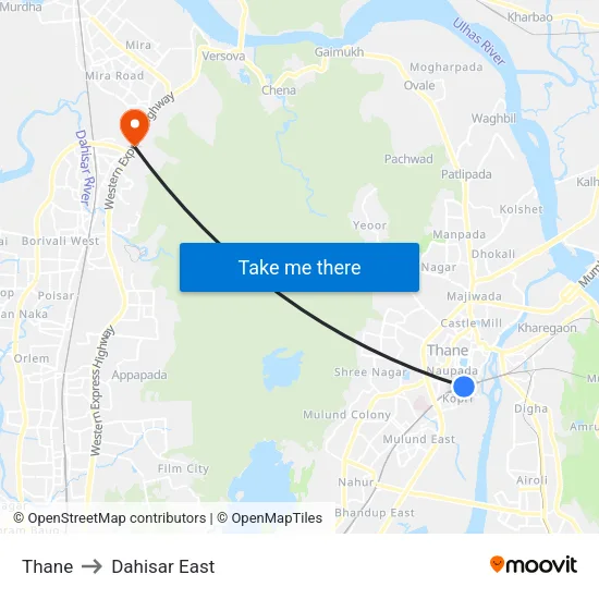 Thane to Dahisar East map