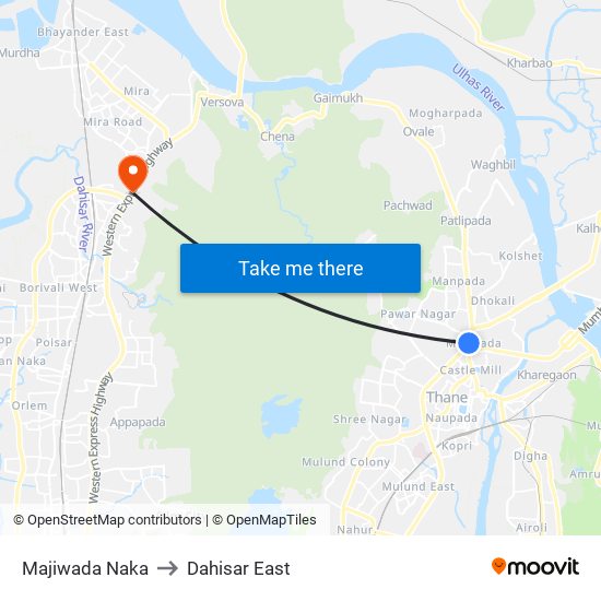 Majiwada Naka to Dahisar East map