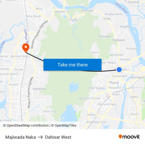 Majiwada Naka to Dahisar West map