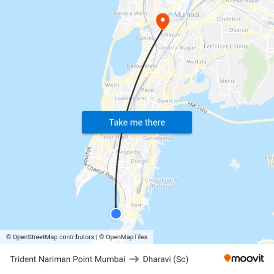 Trident Nariman Point Mumbai to Dharavi (Sc) map