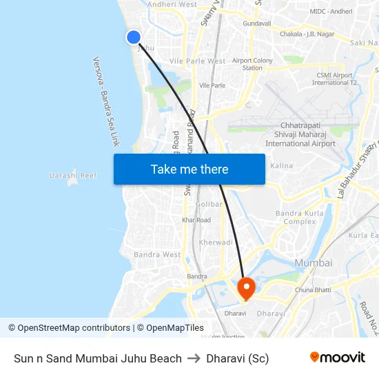 Sun n Sand Mumbai Juhu Beach to Dharavi (Sc) map