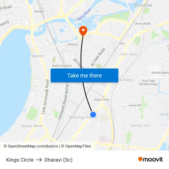Kings Circle to Dharavi (Sc) map