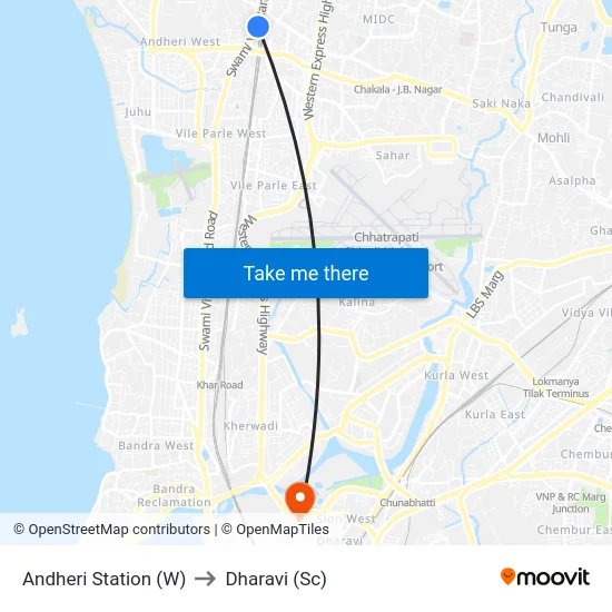 Andheri Station (W) to Dharavi (Sc) map