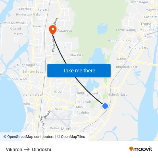 Vikhroli to Dindoshi map