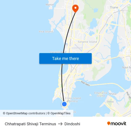 Chhatrapati Shivaji Terminus to Dindoshi map