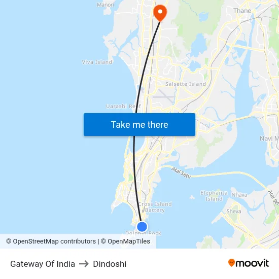 Gateway Of India to Dindoshi map