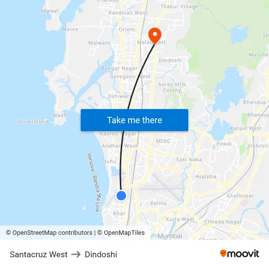 सांताक्रूज पश्चिम to दिंडोशी map