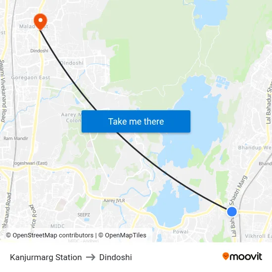कांजुरमार्ग स्टेशन to दिंडोशी map