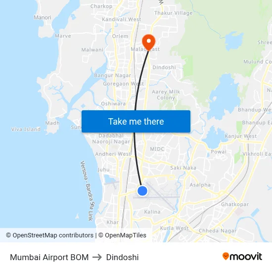 Mumbai Airport BOM to Dindoshi map