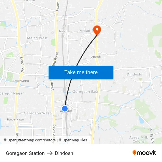 गोरेगांव स्टेशन to दिंडोशी map