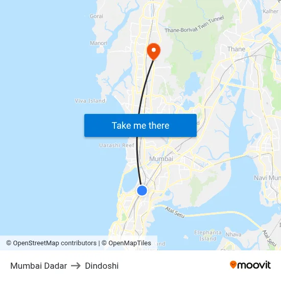 Mumbai Dadar to Dindoshi map