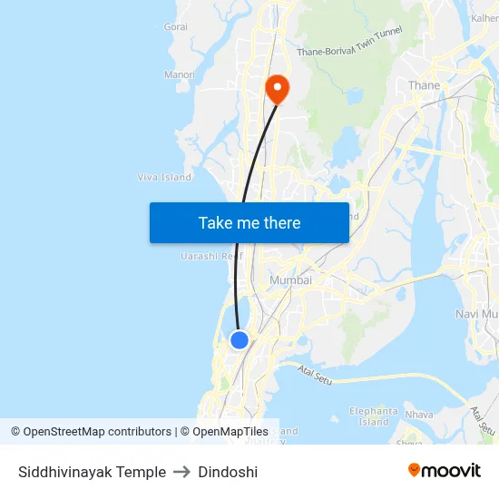 Siddhivinayak Temple to Dindoshi map