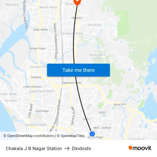 चकाला जे बी नगर स्टेशन to दिंडोशी map