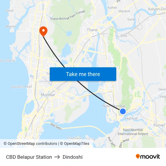 CBD Belapur Station to Dindoshi map