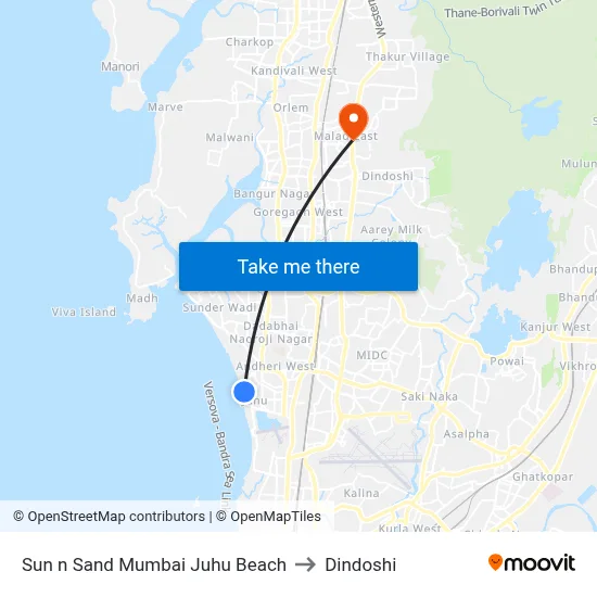 Sun n Sand Mumbai Juhu Beach to Dindoshi map