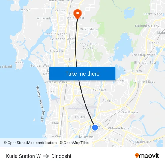 Kurla Station W to Dindoshi map