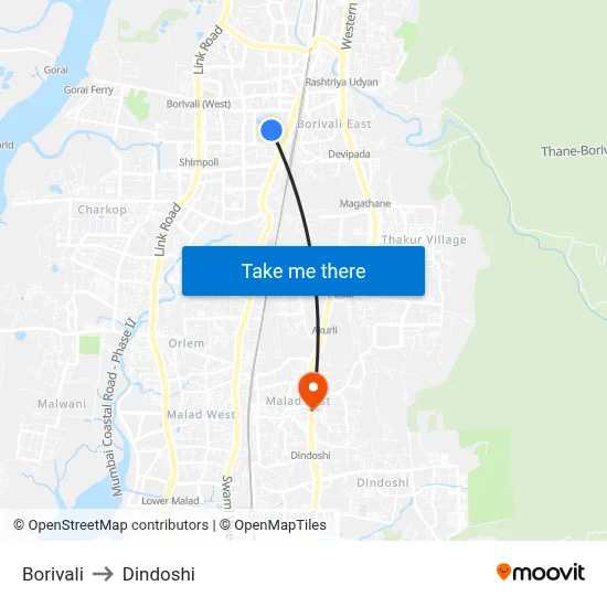 Borivali to Dindoshi map