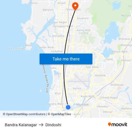 Bandra Kalanagar to Dindoshi map