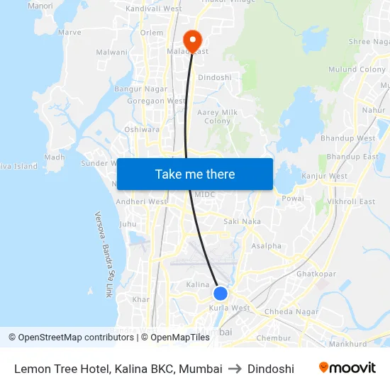Lemon Tree Hotel, Kalina BKC, Mumbai to Dindoshi map
