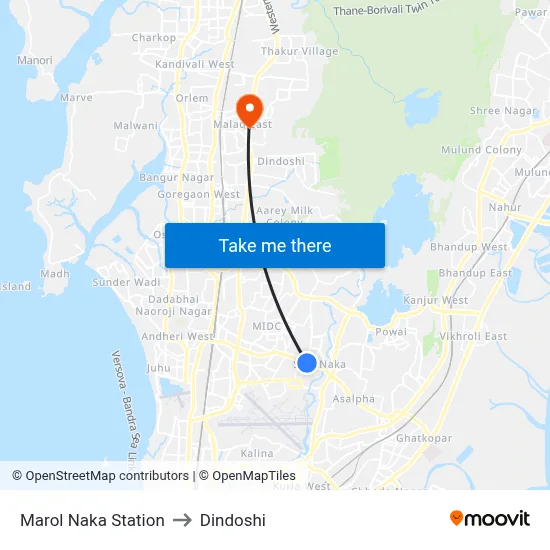 Marol Naka Station to Dindoshi map