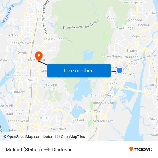 Mulund (Station) to Dindoshi map