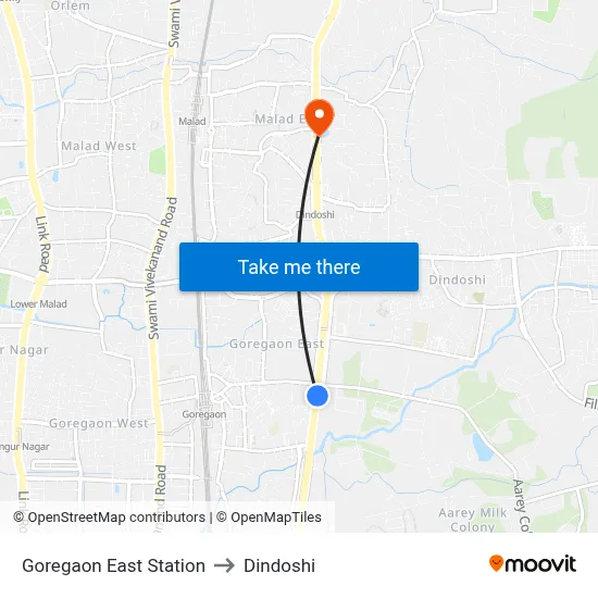 Goregaon East Station to Dindoshi map