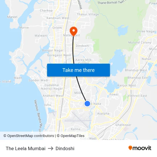 The Leela Mumbai to Dindoshi map