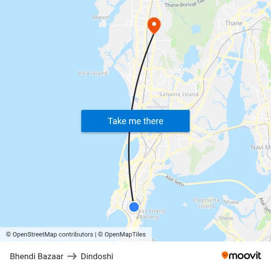 Bhendi Bazaar to Dindoshi map