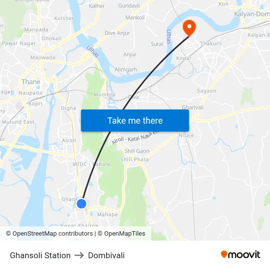 Ghansoli Station to Dombivali map