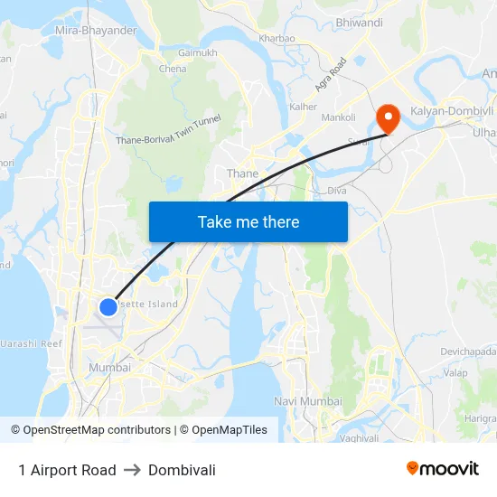 1 Airport Road to Dombivali map