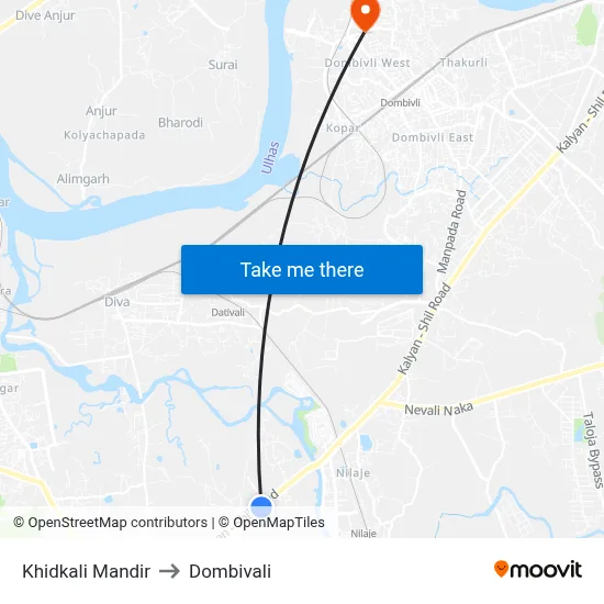 Khidkali Mandir to Dombivali map