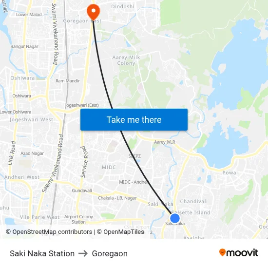 Saki Naka Station to Goregaon map