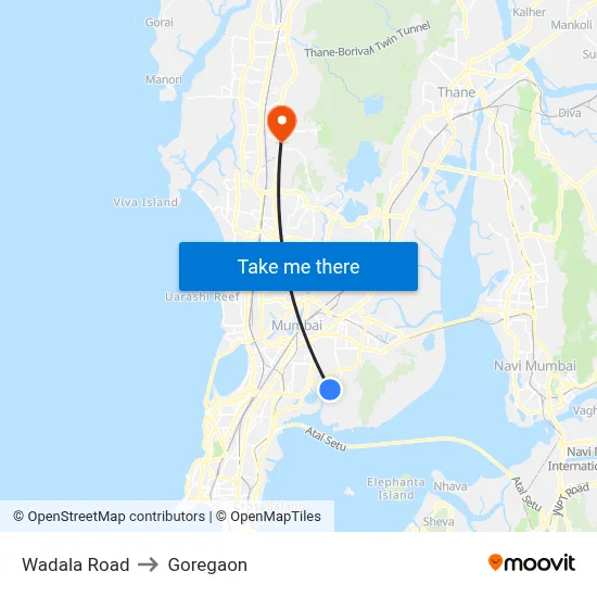 Wadala Road to Goregaon map