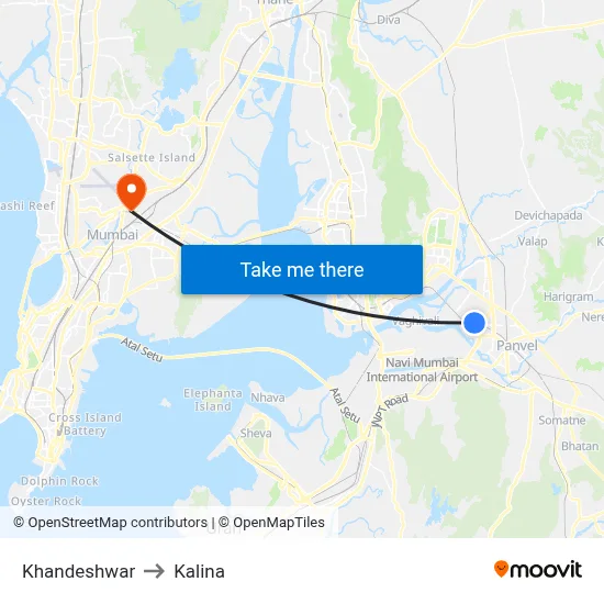 Khandeshwar to Kalina map