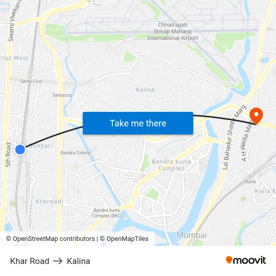Khar Road to Kalina map