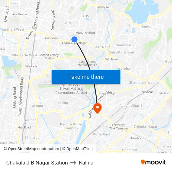 Chakala J B Nagar Station to Kalina map