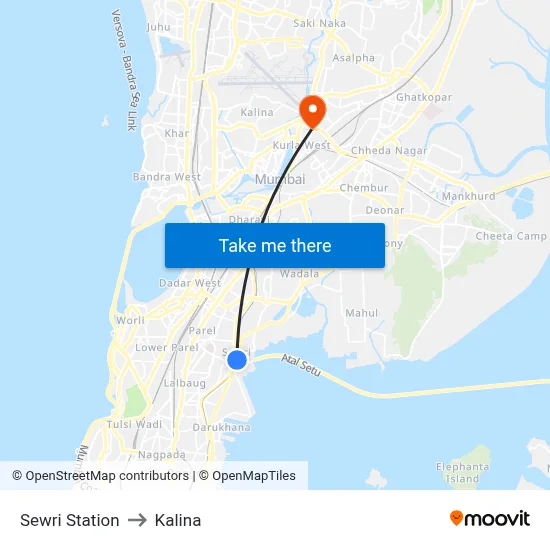 Sewri Station to Kalina map