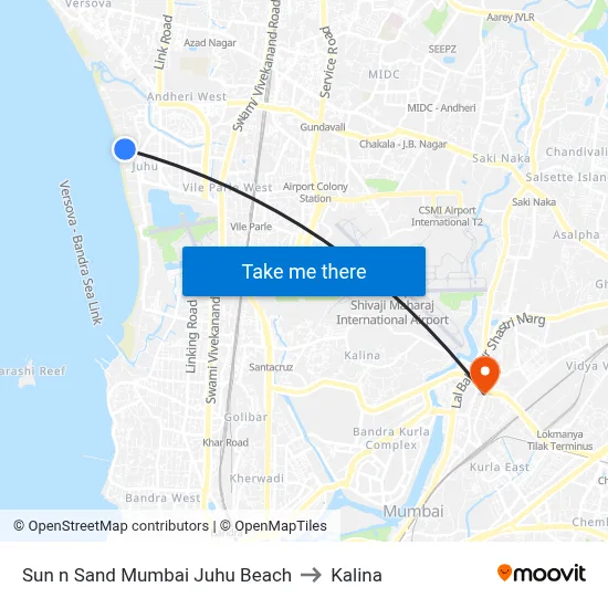 Sun n Sand Mumbai Juhu Beach to Kalina map