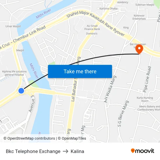 Bkc Telephone Exchange to Kalina map