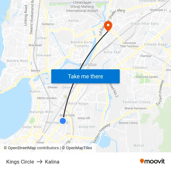 Kings Circle to Kalina map