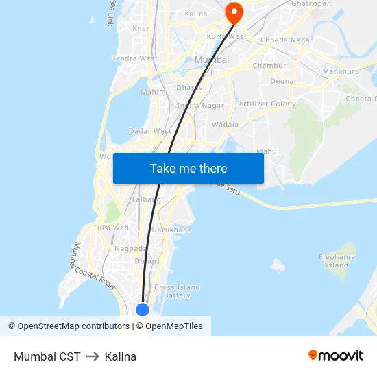 Mumbai CST to Kalina map