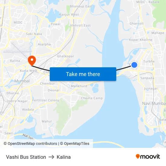 Vashi Bus Station to Kalina map