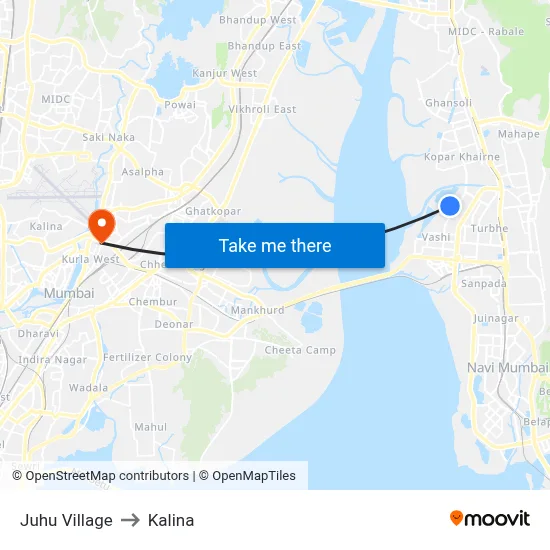 Juhu Village to Kalina map