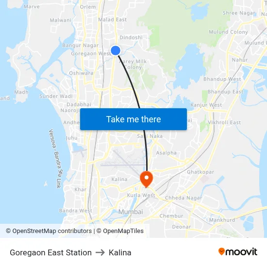 Goregaon East Station to Kalina map