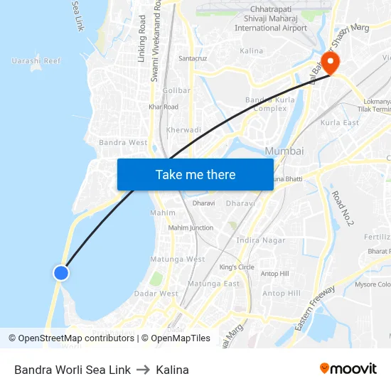 Bandra Worli Sea Link to Kalina map
